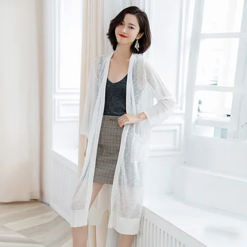 

2020 medium and long Cape ice silk knitted cardigan women's new air long sleeve