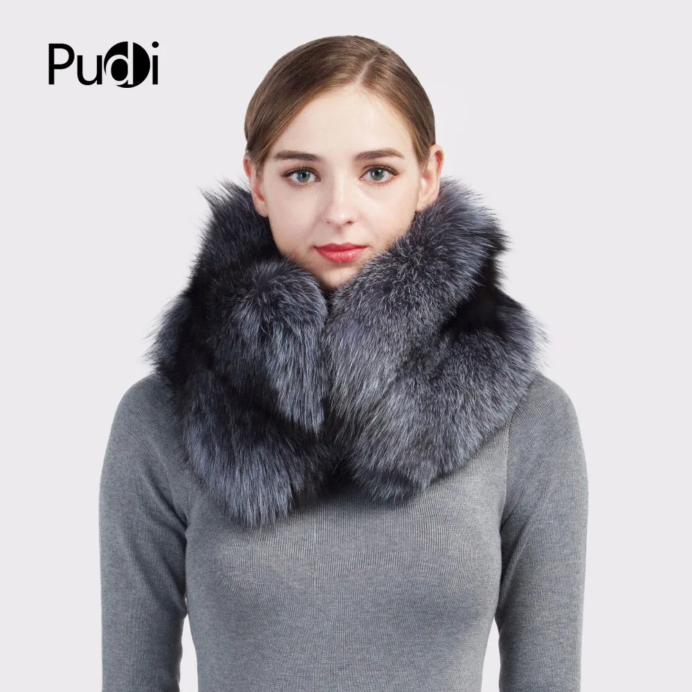 

Pudi SF718 2020 Winter women 's real fox fur shawl scarf brand new real Rex fox fur scarves shawls cape wrap tippet