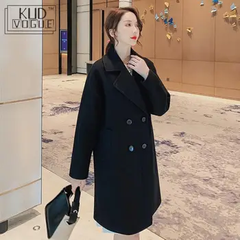 

Korean Winter Woman Coat Autumn Casual Overcoat Woolen Trench Coat Womens Clothes Mid-length Slim Fit Over-the-knee Jacket Coat