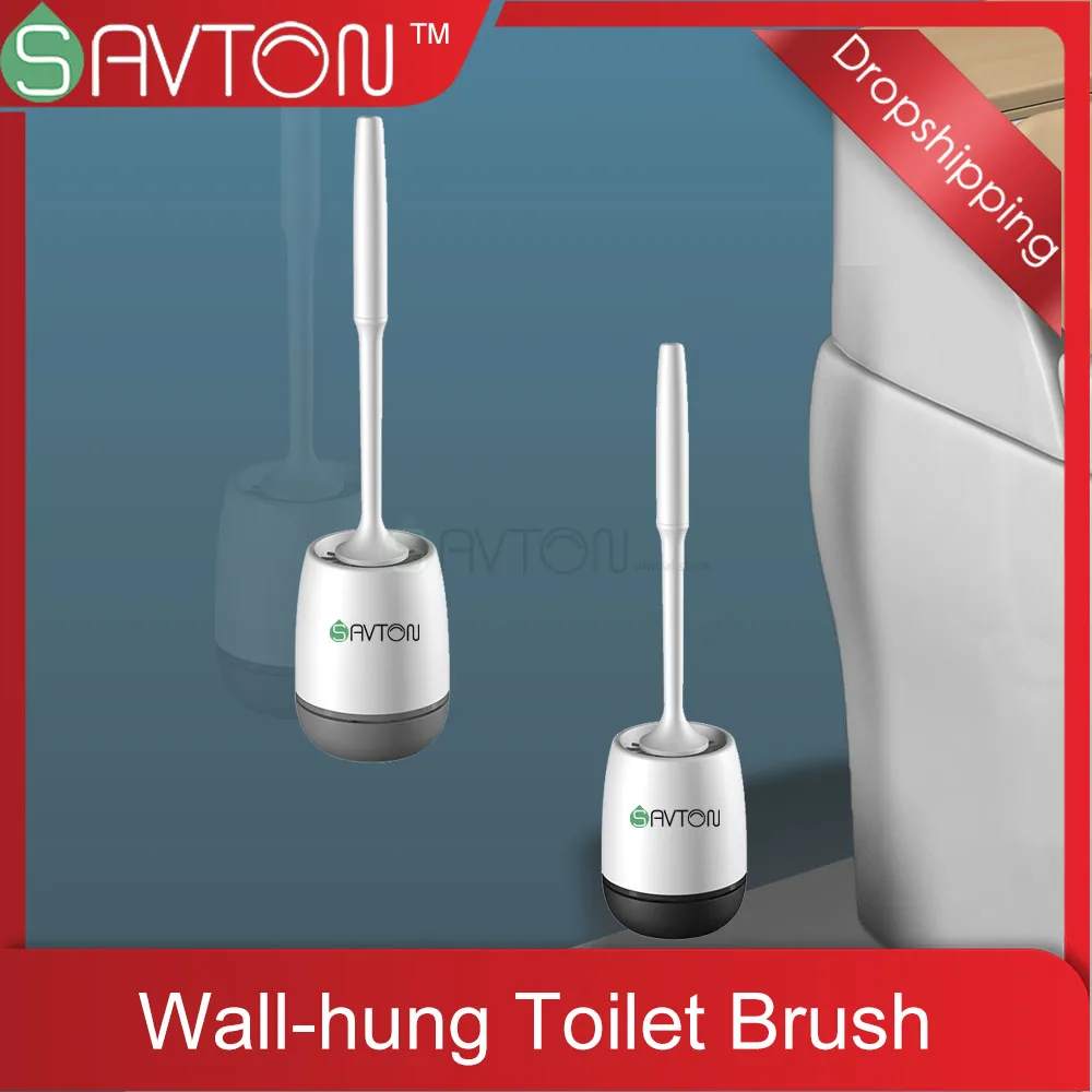 SAVTON Toilet Brush Sets Silicone Wall Hanging Household Floor Cleaning Bathroom Accessories Soft Bristles Durable