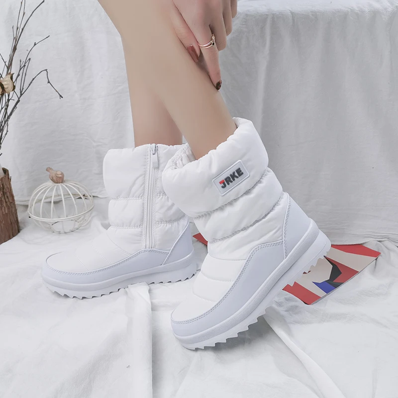 

Winter Flat Platform Snow Boots Women Fashion Round Toe Side Zipper Cotton Shoes Woman Keep Warm Ankle Boots Zapatos De Mujer