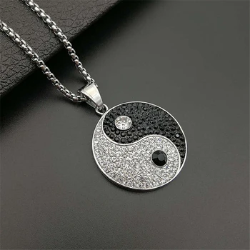 

China Ethic Yin Yang Tai Chi Pendant Necklace With Cubic Zirconia Vintage 316l Stainless Steel Chain Necklaces For Women Jewelry