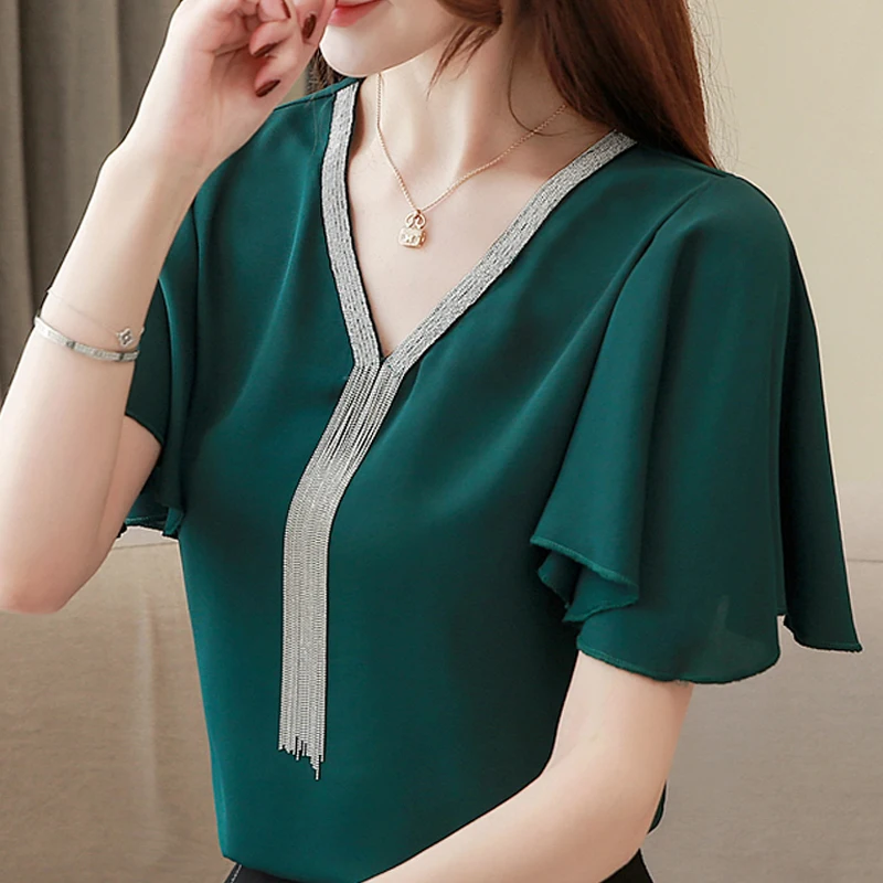 Блузки Femme летние топы Для женщин блузка Blusas Mujer De Moda 2021 Verano с кисточками v-образным