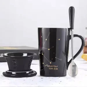 Креативная керамическая чашка Созвездие большая емкость кружка офисная чашка с крышкой Ложка пара чашка кофейная чашка Кружка Кофейные чашки кофейная чашка - Цвет: 400ML set