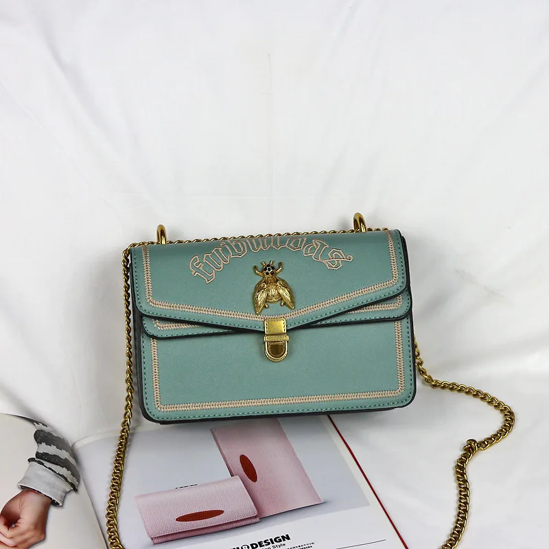 

2020 Bag Women's New Style Fashion Ultra-huo gang-Style Retro Shoulder Bag Embroidered One-Shoulder Chain Square Sling Bag