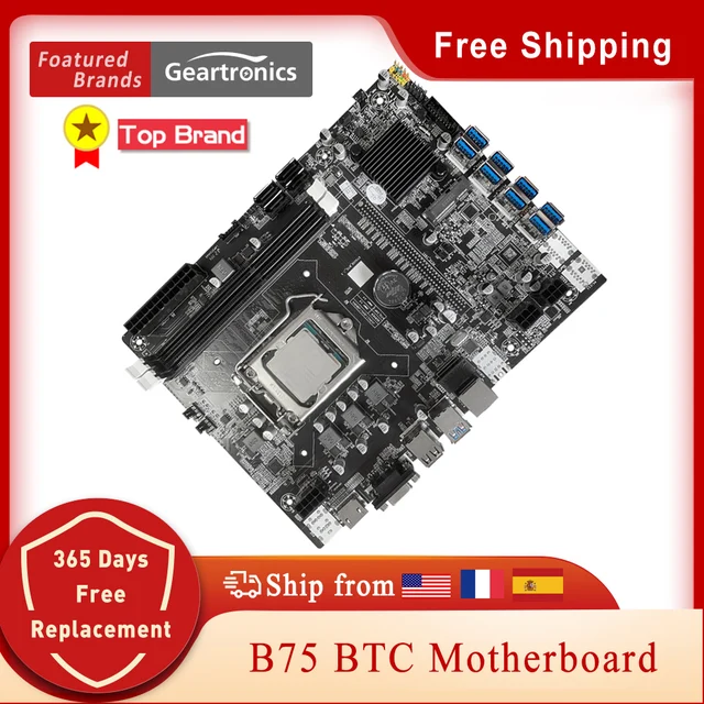 B75 Mining Motherboard USB3.0 Graphics Card Slot LGA1155 Supports DDR3 DIMM RAM Computer Motherboard for BTC ETH Mining Miner 1