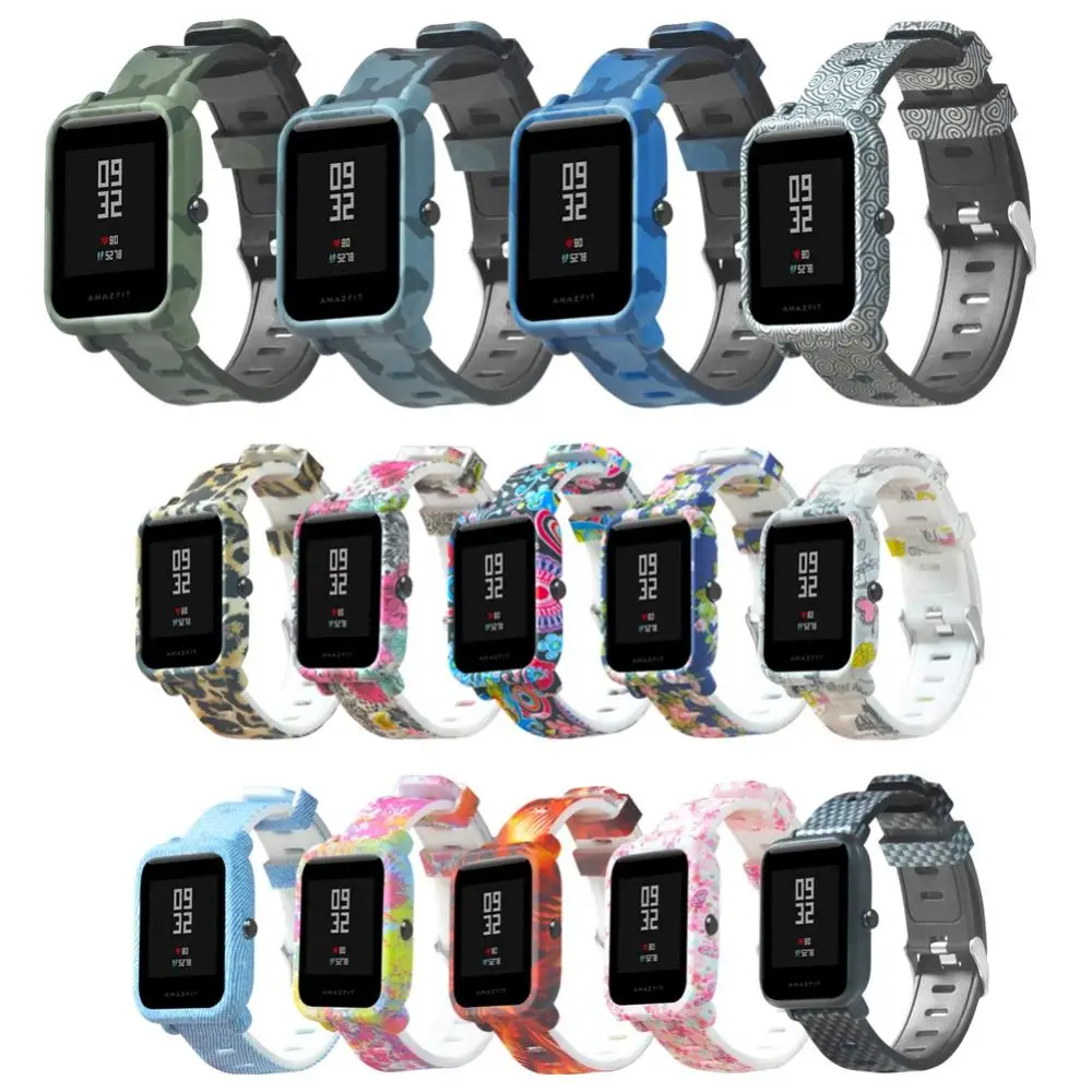 Ремешок Камуфляжный для Xiaomi Amazfit Bip Youth ТПУ чехол + сменный силиконовый браслет на
