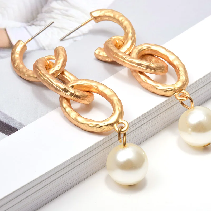 Новые висячие жемчужные блестящие цепочки золотые металлические висячие серьги ZA модные длинные Pendientes ювелирные аксессуары для женщин