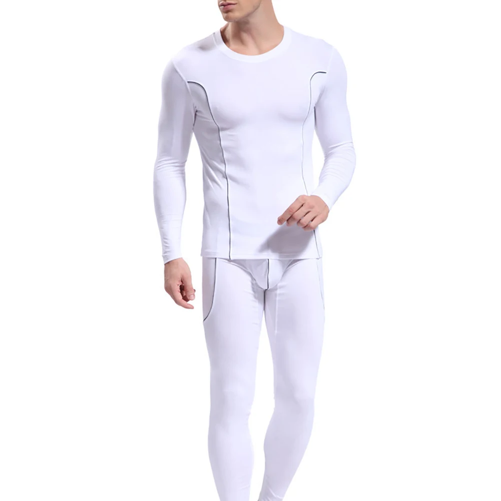 Fashion Men Thermal Underwear Set Stripe Pattern Long Sleeve Thermal Underwear Top Pants Set Men clothing