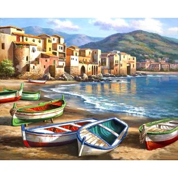 Boats On A Beach Painting By Numbers Kit