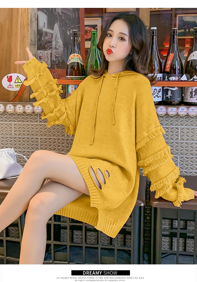 Осенне-зимний вязаный свитер с капюшоном для беременных женщин, корейский модный свободный свитер для беременных