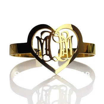 

Personal Monogram Bracelets With Wish Heart Custom Cut 3 initials Monogrammed Nameplate Bracelet To Mom On the Mother's Day