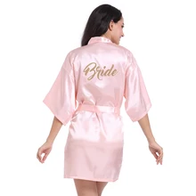 Розовый Сексуальный банный халат для женщин кимоно платье с надписью "невеста" Мини Свадебный халат сплошной цвет Свободные Повседневное ночное белье, пеньюар