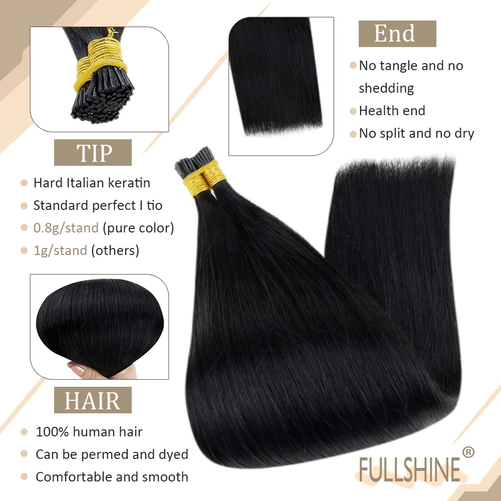 Full Shine I Tip Hair Extensions Pure Color 40 Grams Keratin Micro Bead Machine Remy Pre Bonded Soft Straight Hair For Women