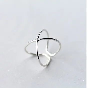 

Girls 100% 925 Sterling Silver Geometric Cross Shape Bridal Sets Adjustable Open Finger Party Rings Fine Jewelry for Women