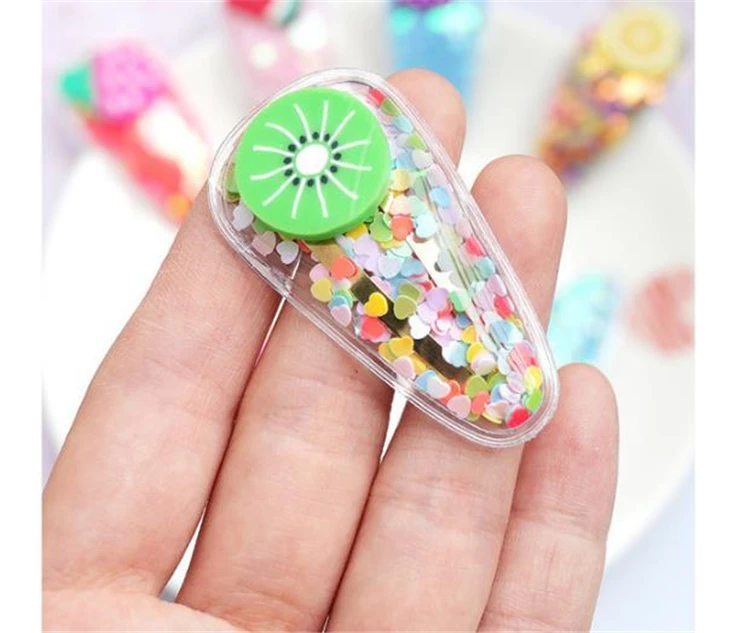 1pc South Korea new color quicksand transparent children's fruit clip PVC side clip baby bb clip girl clip headwear