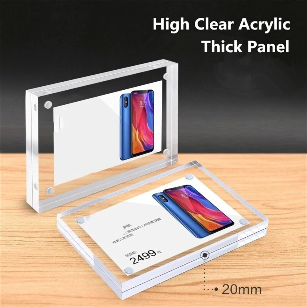 A5 Double Sided Clear Magnetic Acrylic Picture Photo Frame 20mm Thick Blocks Desktop Sign Holder Display Stand