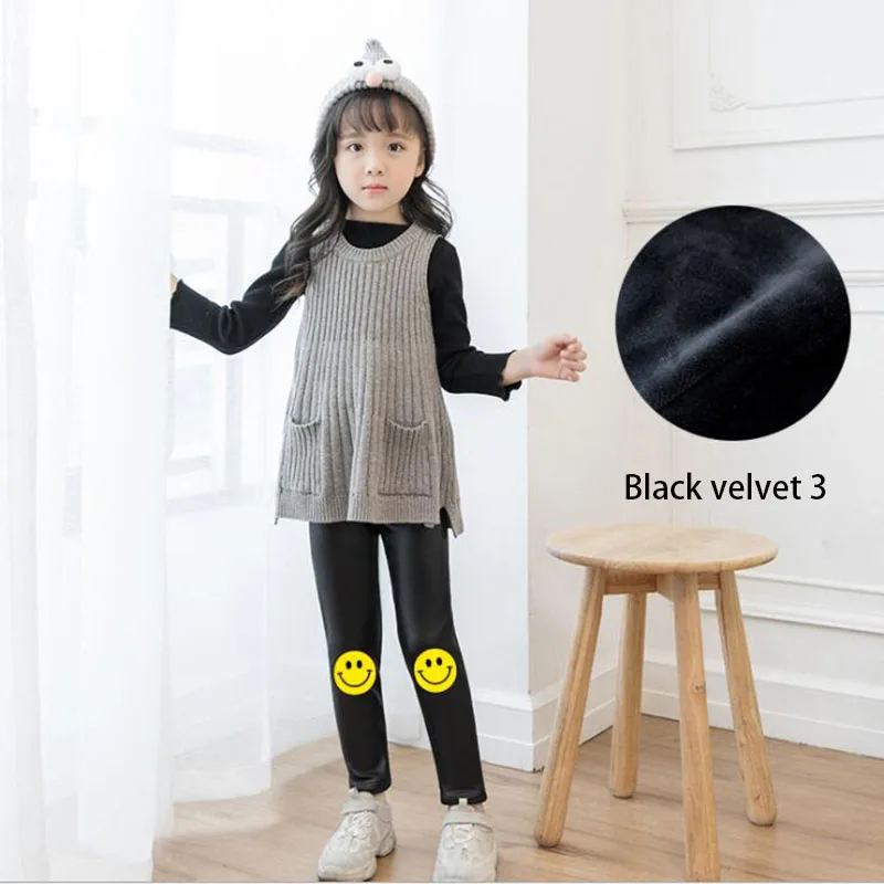 Black velvet 3 Штаны из искусственной кожи для девочек; сезон осень-зима; плюшевые очень мягкие теплые леггинсы; зимняя верхняя одежда для девочек; штаны для мальчиков - Цвет: Black velvet 3
