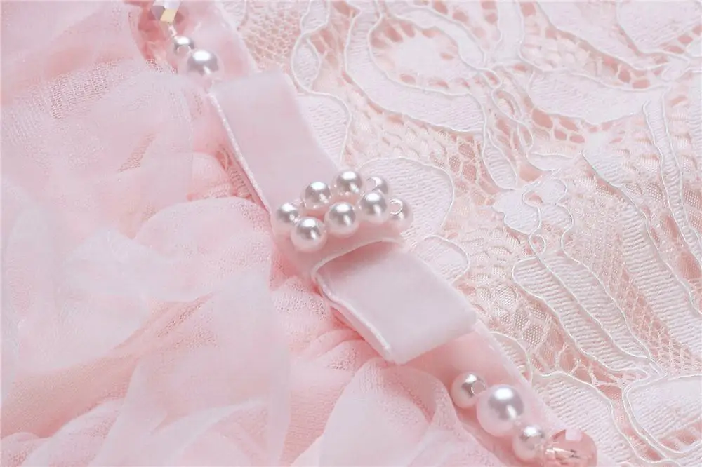 Для маленьких девочек свадебное платье розовый Vestido De Festa Тюль бусины кружево, платье на крестины, Праздничное платье принцессы вечерние 1 год на день рождения Одежда для детей