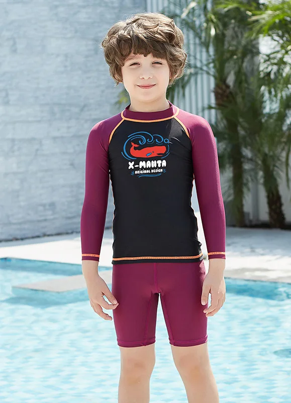 Promotional goods Boys Swimming Costume Two Piece Swimsuit Set with Swimming Trunks Kids Long