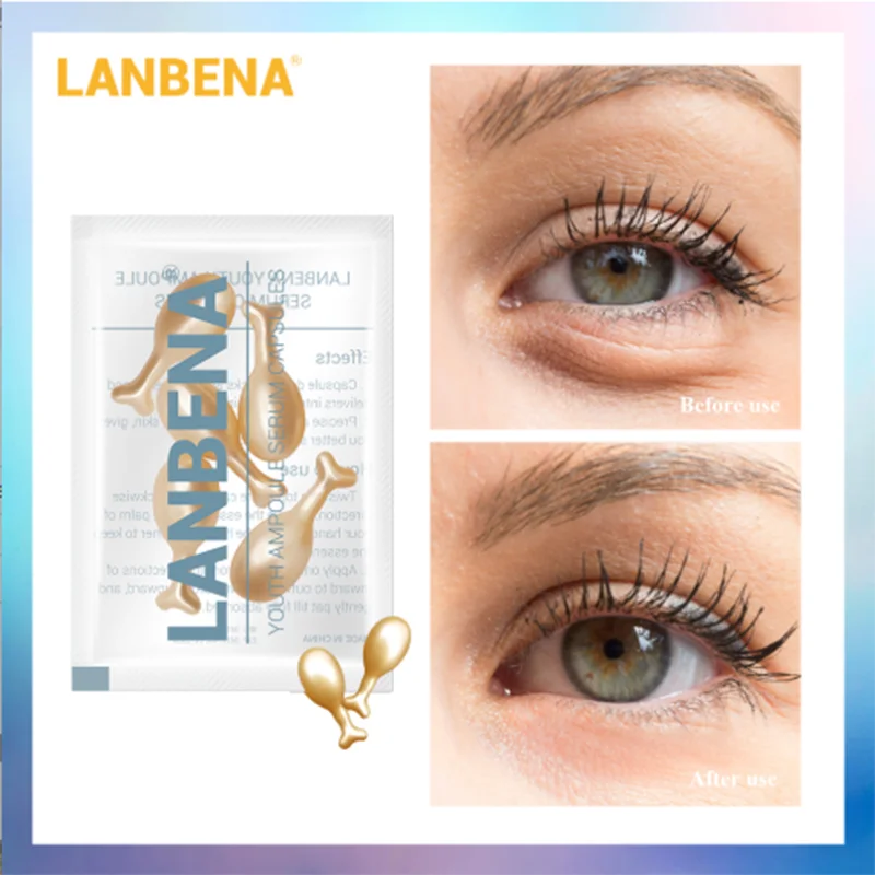

LANBENA 24K Gold Peptide Eye Ampoule Capsule Wrinkles Eye Serum Anti-Aging Fine Lines Dark Circle Eye Patches Care 5 Grain