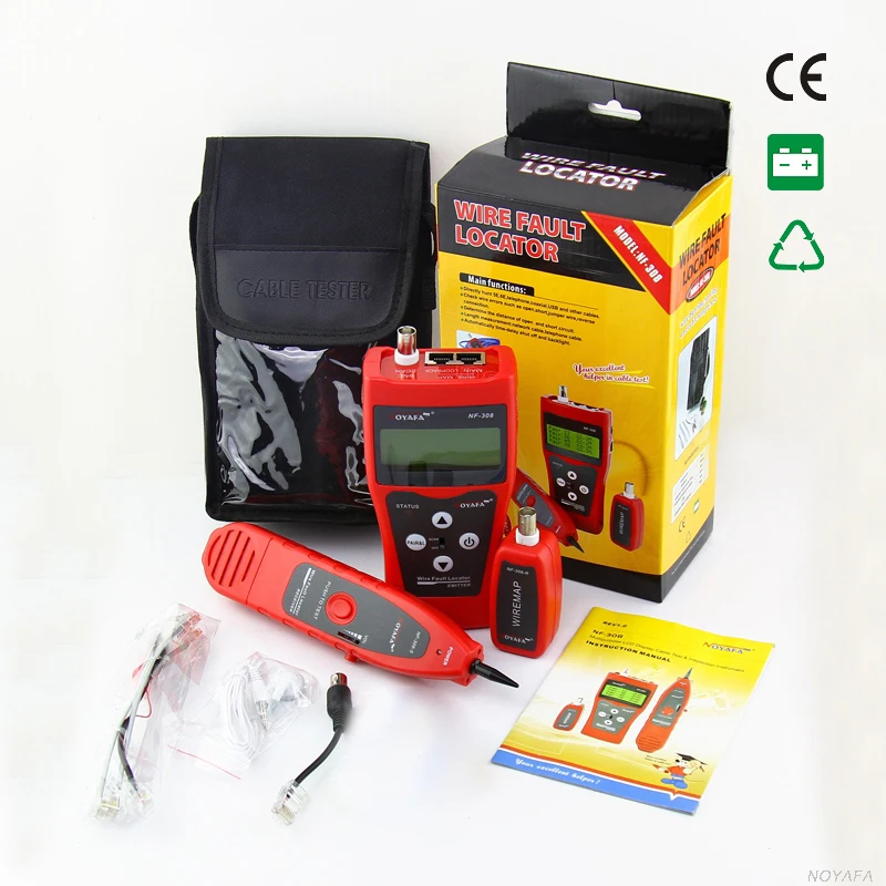 Noyafa NF-308 Network monitoring cable tester LCD Wire Fault Locator LAN Network Coacial BNC USB RJ45 RJ11 red color