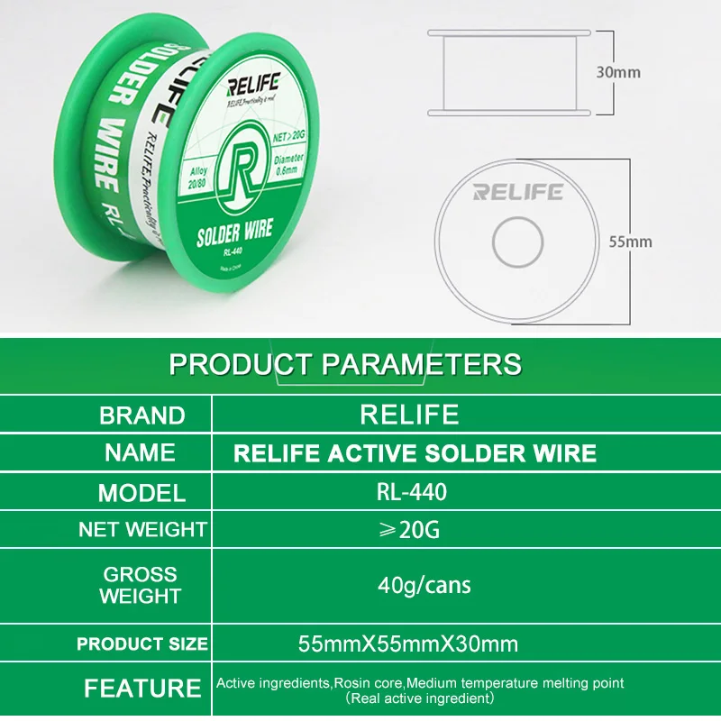 RELIFE проволочного припоя 0,3/0,4/0,5/0,6 мм Sn20/Pb80 из оловянной проволоки 40g расплава канифольное ядро припой проволока r& d катушка для сварки линии