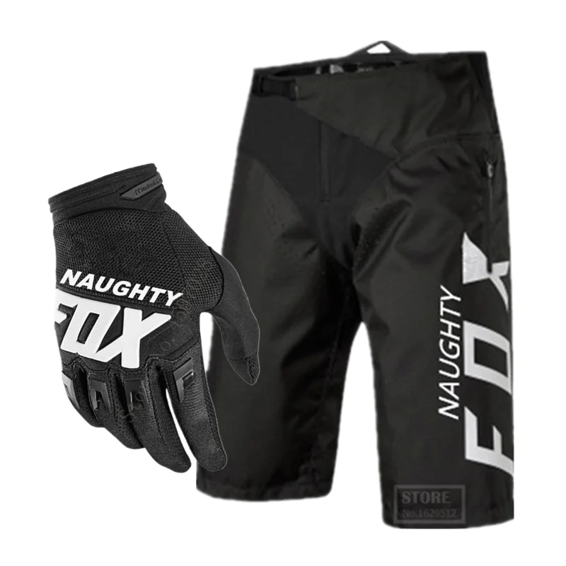 NAUGHTY FOX Demo MTB DH велосипедные шорты MX XC противоударные Перчатки Горные грязные велосипедные шорты для мотокросса и наборы перчаток - Цвет: With Glove Black