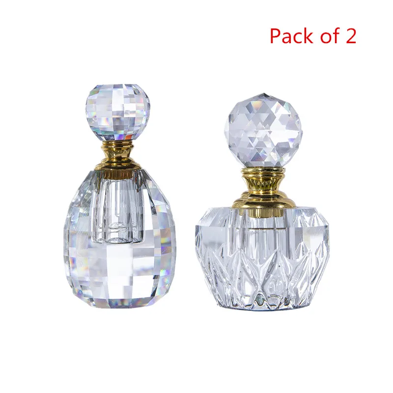 H&D Set of 2,Vintage Clear Crystal Empty Refillable Perfume Bottle Mini