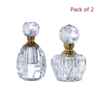 

H&D Set of 2,Vintage Clear Crystal Empty Refillable Perfume Bottle Mini Portable Essential oil Container Home Wedding Decor Gift