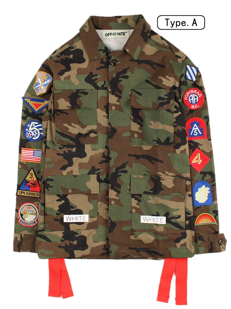

Europe And America Popular Brand New Style off Ow vvhite Military Red Webbing Camouflage Coat Fashion Loose Men And Women outsid