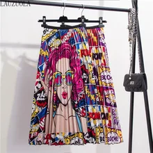 LAUZUOLA/ г. Модная осенне-летняя юбка с принтом Длинные вечерние юбки до середины икры с завышенной талией и рисунком из мультфильма для женщин на Рождество