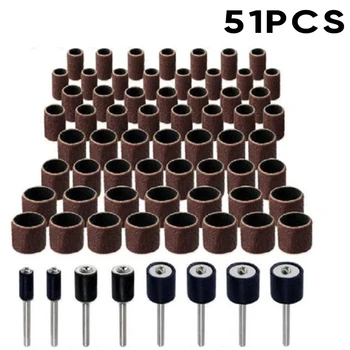 

51pcs/ Set Sanding Drum Rotary Tool Rubber Mandrel Bands Sleeves Kit Durable Hot