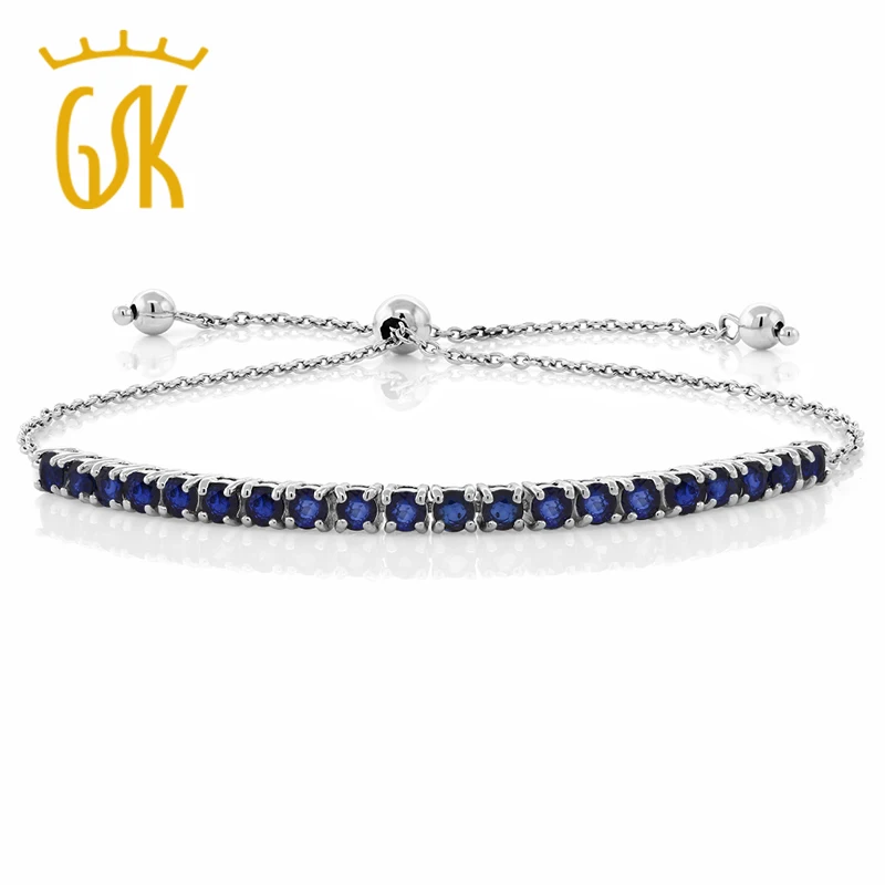 GemStoneKing 2 50 Cttw натуральный голубой Сапфировый Браслет 925 пробы Серебряный
