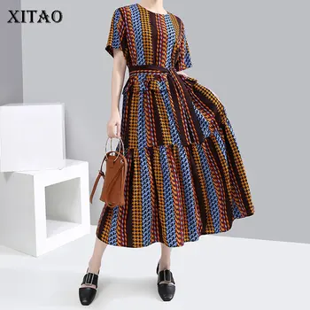 

XITAO Print Pattern Vintage Dress Fashion New Pleated Bandage 2020 Spring Summer Patchwork Ruffle Minority Style Dress DMY4115
