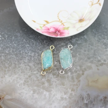 

Natural Amazonite Slice Connectors gold&silvers Plating Bails Necklace Rectangle Bracelet ,5pcs/lot Jewelry Pendants Wholesale