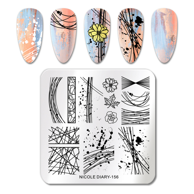 DIARY Line Flower Nail Stamping Plates Chinese Style Letter Pattern Nail Art Stamp Templates Face Leaf Printing Stencil