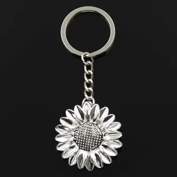 

Fashion Keychain 37x37mm Sunflower Flower Silver Color Pendants DIY Men Jewelry Car Key Chain Ring Holder Souvenir For Gift