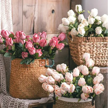 

Roses Artificial Flowers 9 Heads Oil Painting Artificielle Fake Roses Silk Flower Wedding Decoration