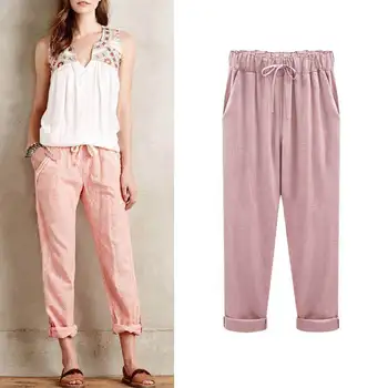 

Women Nine Minutes Pants Spring Summer Thin Pure Color Rural Wind