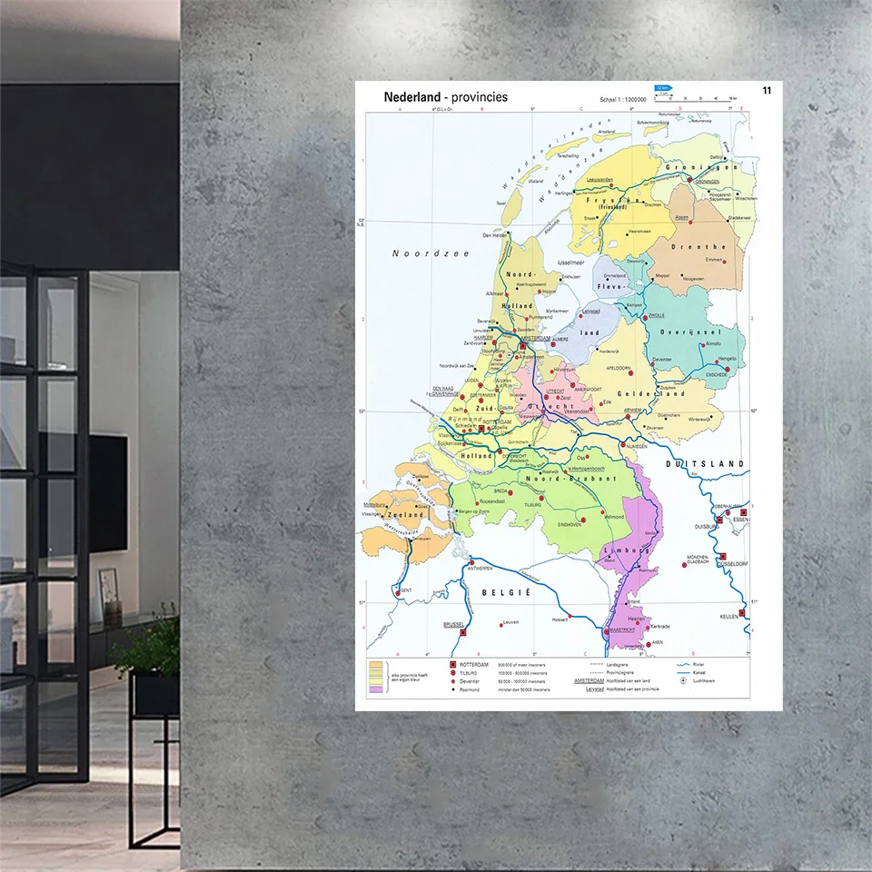 100*150cm The Netherlands Provinces Map Wall Poster Non-woven Canvas Painting Room Home Decoration School Supplies In Dutch