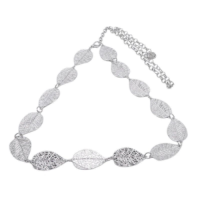 silver2 Женский ремень, дизайнерский, роскошный, модный, с листьями, металлическая, Золотая цепочка, пояс, серебряный, для тела, цепь, пояс, женское платье, пояс, cinturon mujer - Цвет: silver2