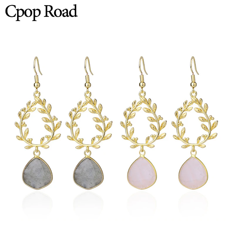 

Cpop Nature Crystal Earrings Pink Gray Stone Pendant Statement Wedding Bridal Earrings Fashion Jewelry Luxury Accessories Gifts