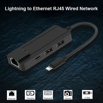 

Lightning to Ethernet 100Mbps RJ45 Wired Network IOS 14 to LAN Network Connector 4 in1 OTG USB Adapter for iPhone iPad Converter