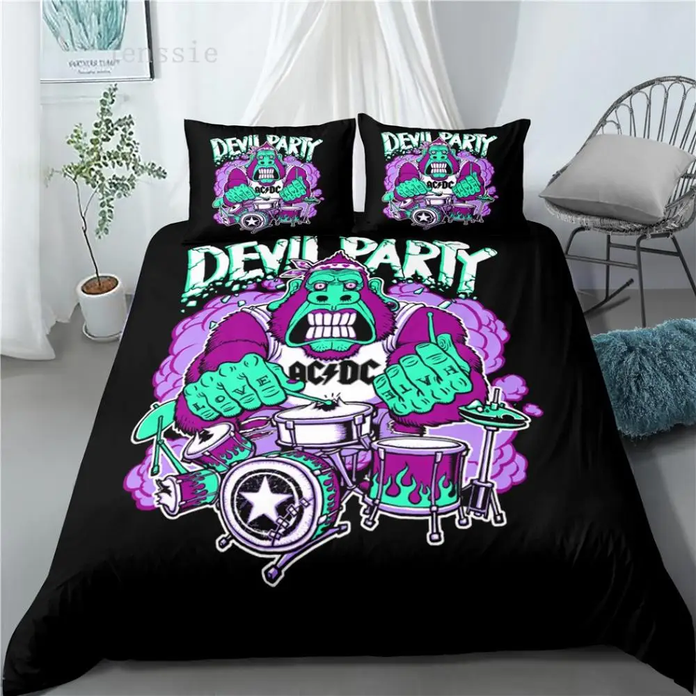 

3D Cartoon Bedding Set Hand Painted Devil Party Printed Duvet Cover 2/3 Pcs Set with Pillowcases Single Double Queen Size