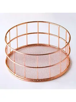 

Nordic Rose Gold Metal Storage Basket Office Sundries Finishing Table Cosmetics M68E