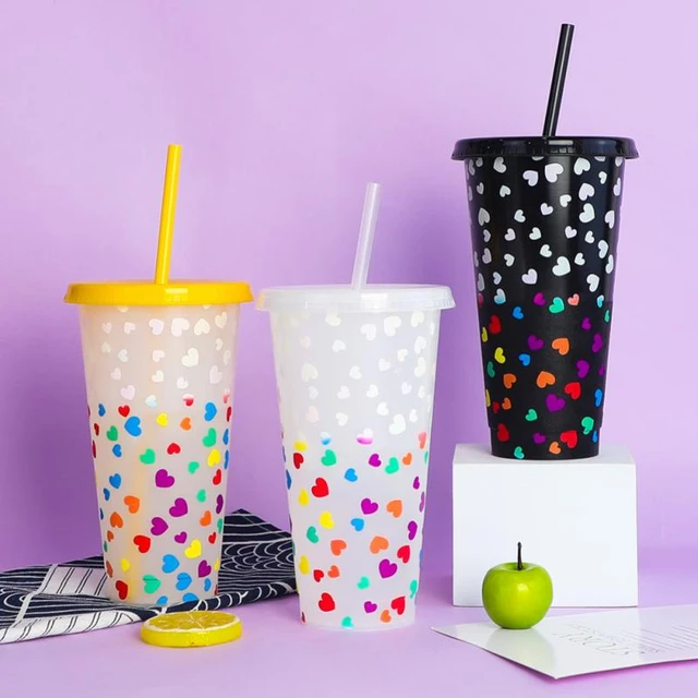 Reusable Plastic Cups with Lids and Straws Color Changing Cup 25oz