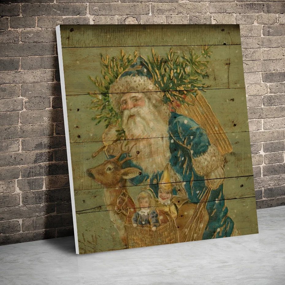 Framed Sage Santa With Tree Nursery Canvas Paintings Christmas Poster Wall Art Canvas Prints Pictures Kids Room Home Inner Frame