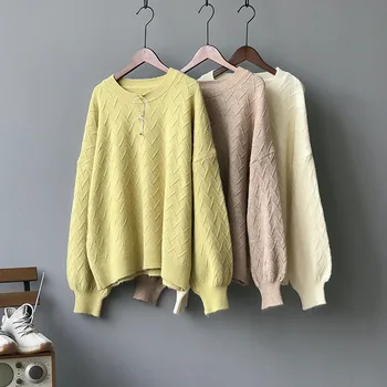 

2019 New Autumn Winter Loose Long Sleeve Knitted Basic Top All-match O Neck Pullovers Sweaters Casual Female Sweater Women