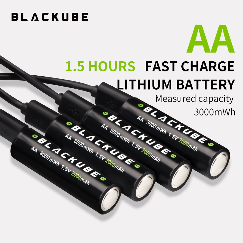 Литиевая аккумуляторная батарея BLACKUBE AA USB быстрая зарядка аккумуляторы большой